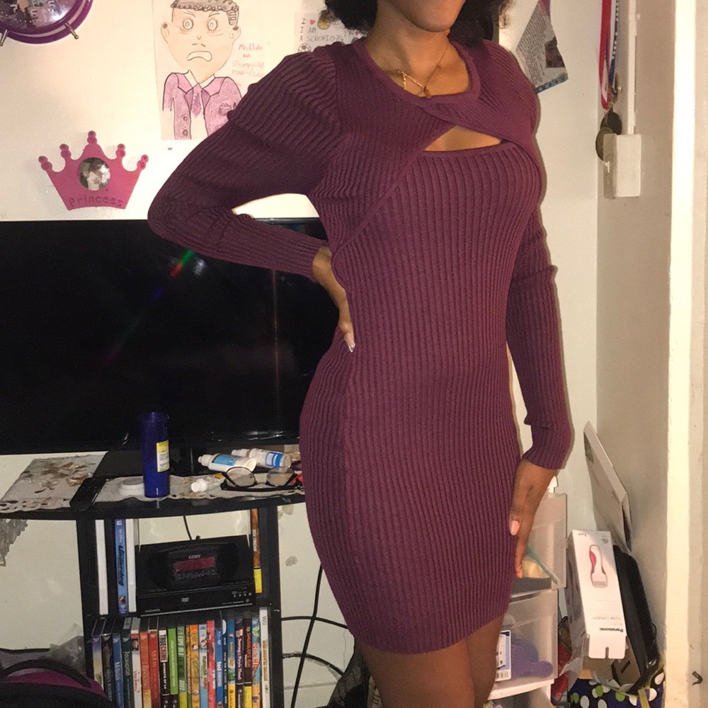 Burgundy Bodycon Sweater Dress